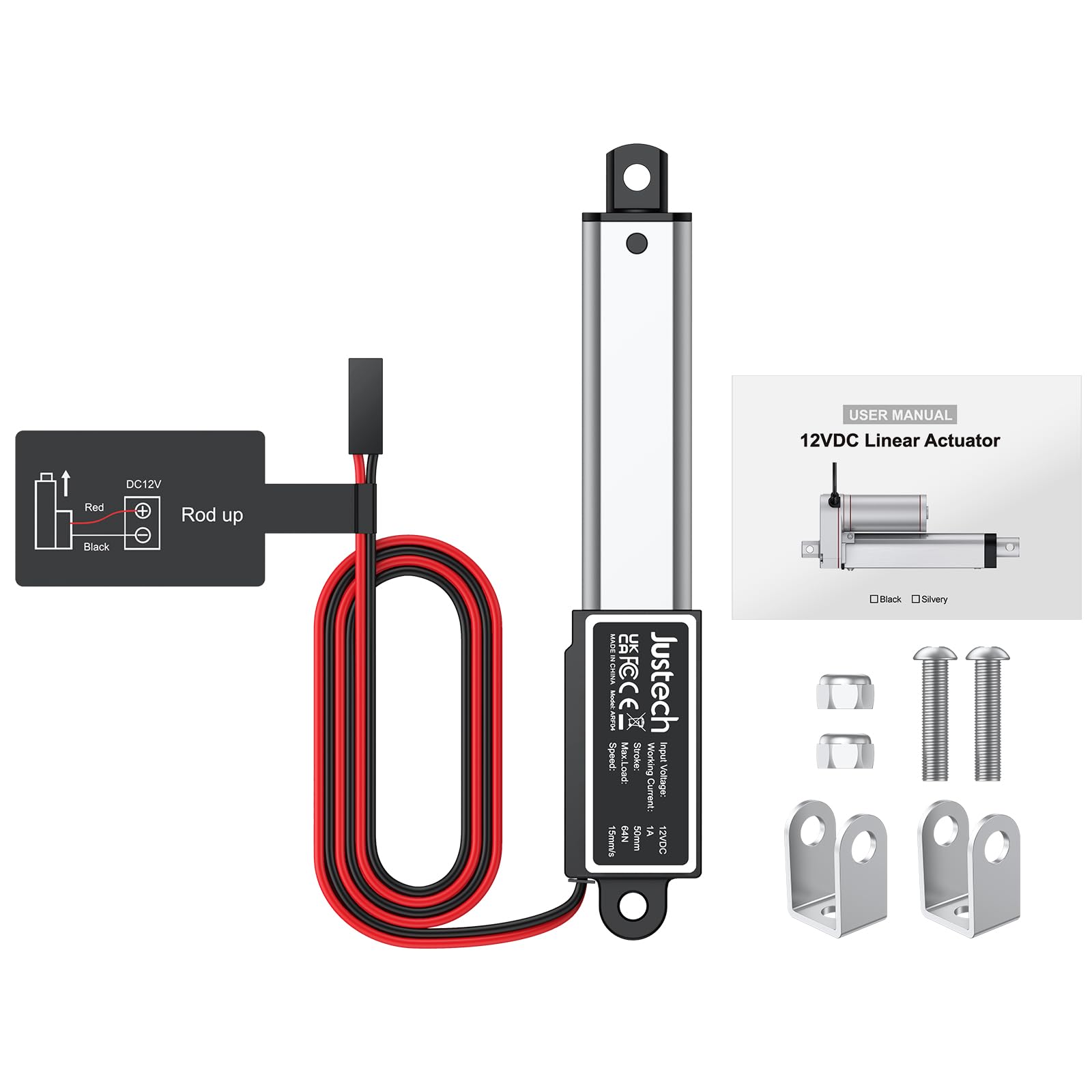 Justech 2"/50mm 64N/14.4lbs 12V Mini Linear Actuator IP54 Waterproof 15mm/s — Amazon image 8
