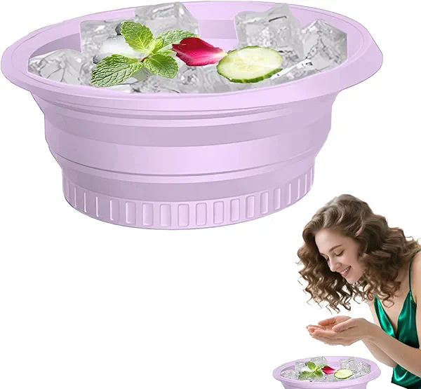 GEKIRO Silicone Face Bowl for Ice with Built-in Icetray, Collapsible Face Ice Bath Bowls for Home&Travel Ice Water Facials, Ice Face Bowls for Cold Plunge Therapy, Skin Tightening (M-Purple)