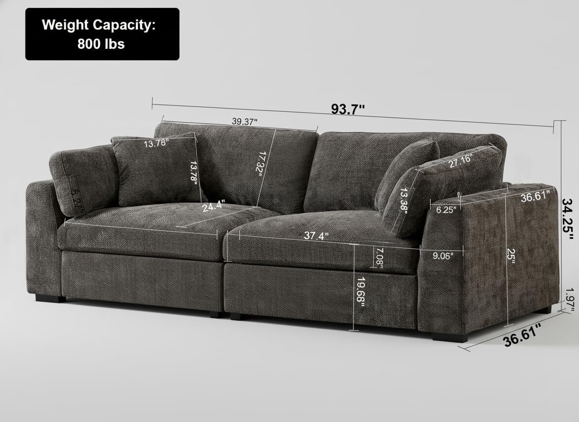 Flesser Deep Seat Sofa Modular Sectional Couch Wide Seat Lovesat Sectional Couch Sleeper 2 Seater Corduroy Couch for Living Room, Apartment, Home Office, Light Gray