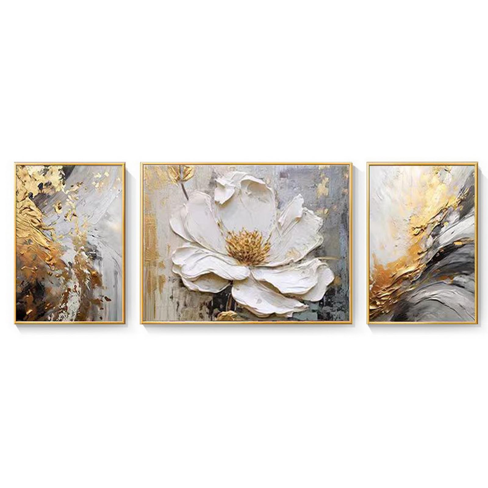Sechars Lienzo De Flores Blancas Para Pared, Color Beige Y Dorado, Decoración De Baño, Pintura Floral, Obra De Arte Para Dormitorio, Decoración Del Hogar