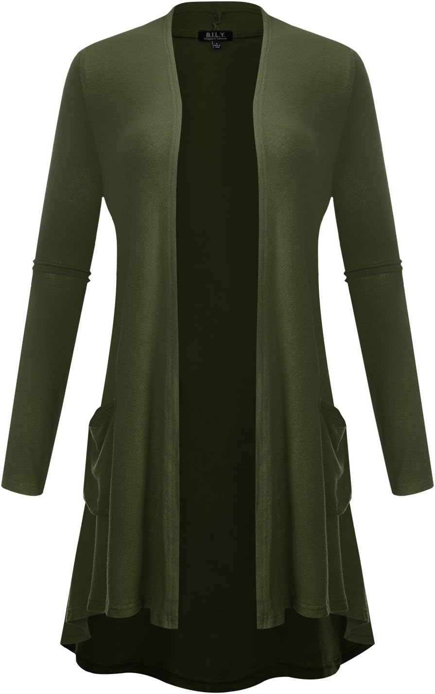 Women's Open Front Lightweight Jersey Classic Long Sleeve Cardigan