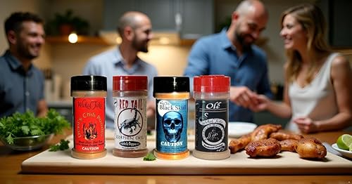 Wicked Tickle Juego de regalo de chile en polvo, paquete de 4 – fantasma, fantasma ahumado, escorpión, sal de ajo habanero, botellas de 2 onzas