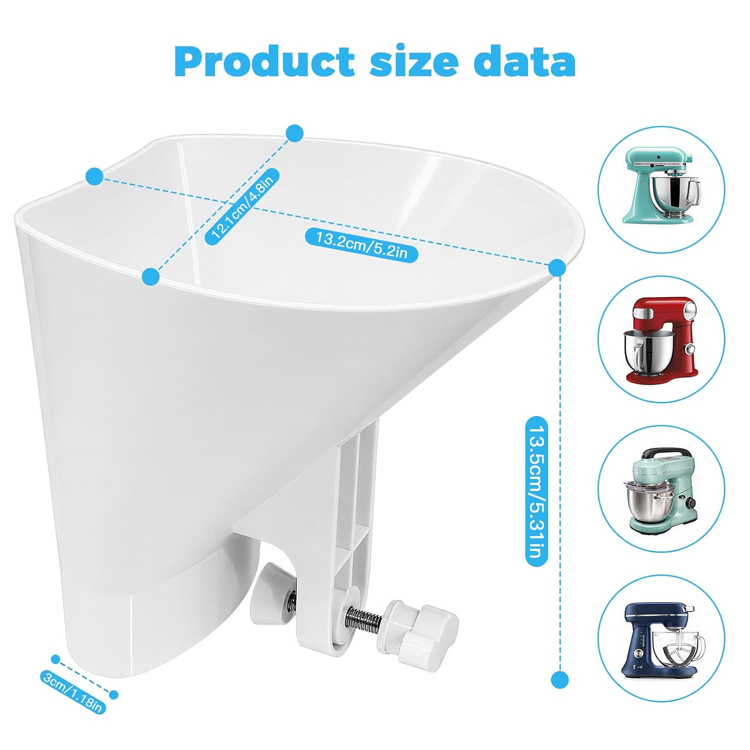KingofKings Flour Funnel for Kitchen Aid,Clip-On Stand Mixer Funnel for