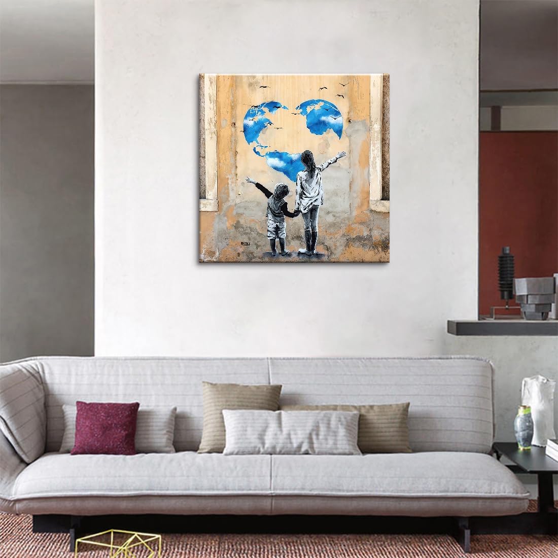 絵画家 バンクシー ワールド ハート アートパネル インテリア 装飾画 モダン 玄関に飾る モダン キャンバス インテリア リビング