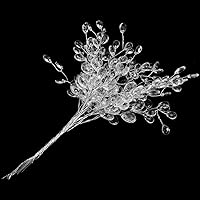 Vista 2 de Ramo de flores artificiales, 50 unidades, tallo de flores artificiales de plástico blanco con cuentas de acrílico de cristal, gota para boda