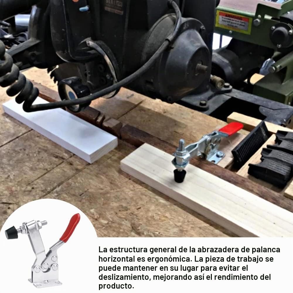 8 Pcs Abrazadera de Palanca de Mano Horizontal 90 KG/ 201 lb Abrazadera Vertical con Mango de Goma, Liberación Rápida Herramienta, GH-201-B