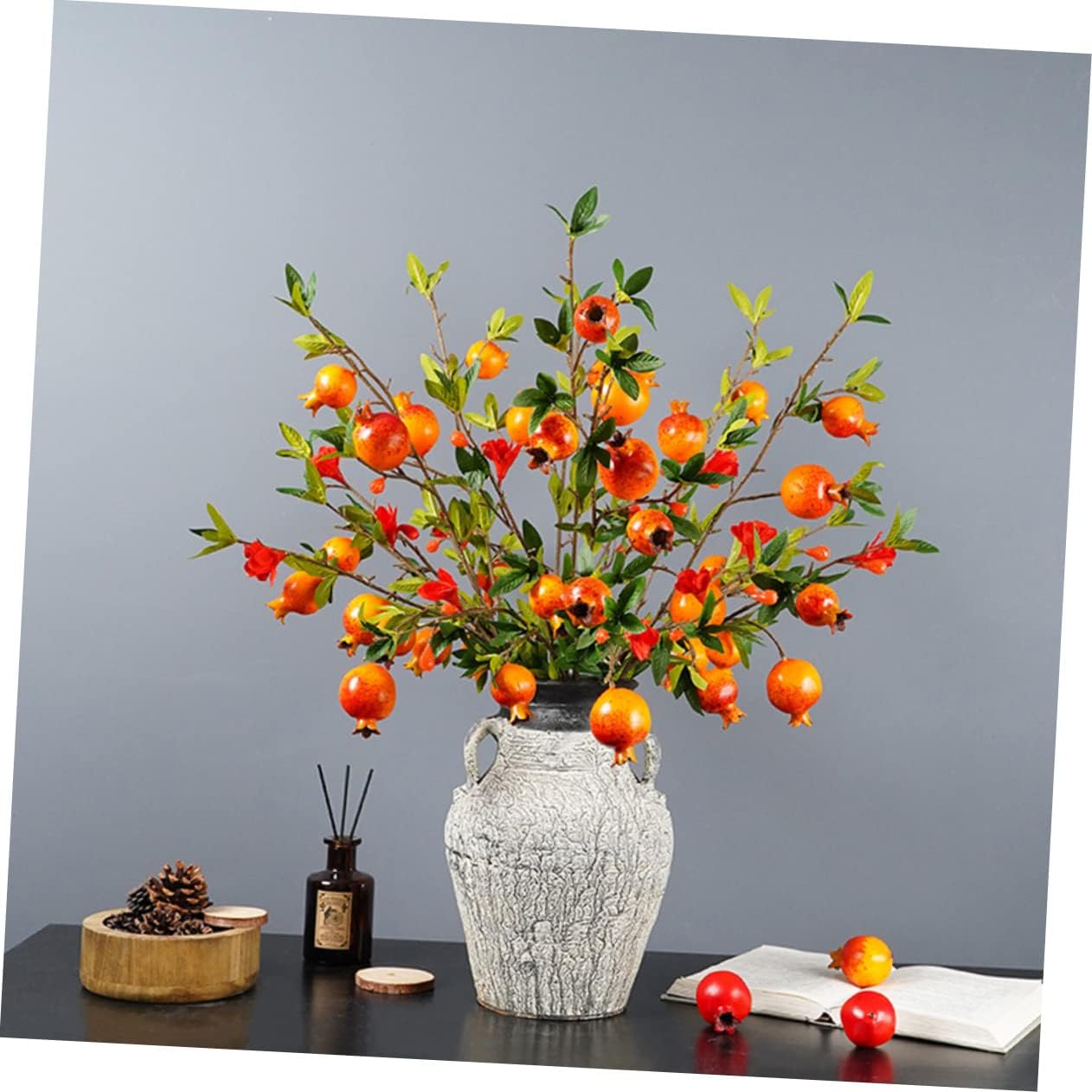 Garneck 2pcs Pomegranate Branch Decor Artificial Faux Fruit Stems Vase Filler Thanksgiving Centerpiece Home Dec