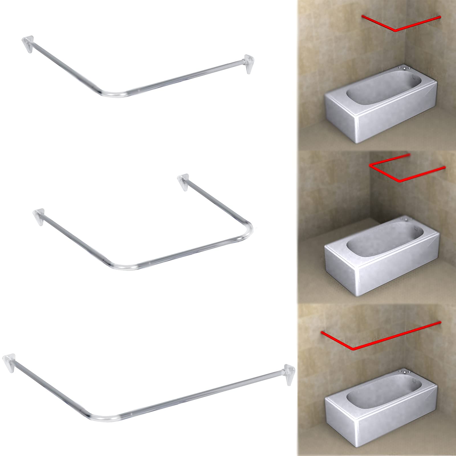 Homecentre Silver Home Centre 3 Way Angled Chrome Shower Curtain U & L Shape Corner Rail 20Mm In Diameter Rod Pole Bath