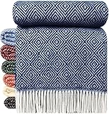 STTS International Manta 100% lana virgen 140 x 200 cm, disponible en muchos colores (azul (D-V))