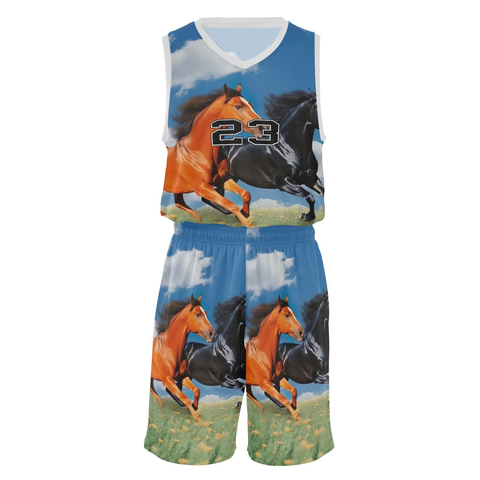FLildon Running Field Horses Boys Basketball Jersey Set Tank Top Shorts Tracksuit Sport Training Suit for Kids