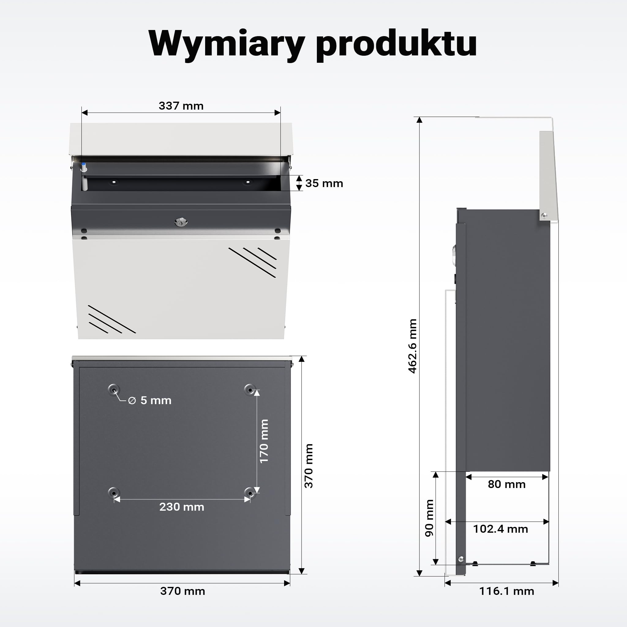 Wiltec Skrzynka pocztowa ze stali nierdzewnej V63 37 x 11 x 37 cm, na listy i gazety, z kluczykami