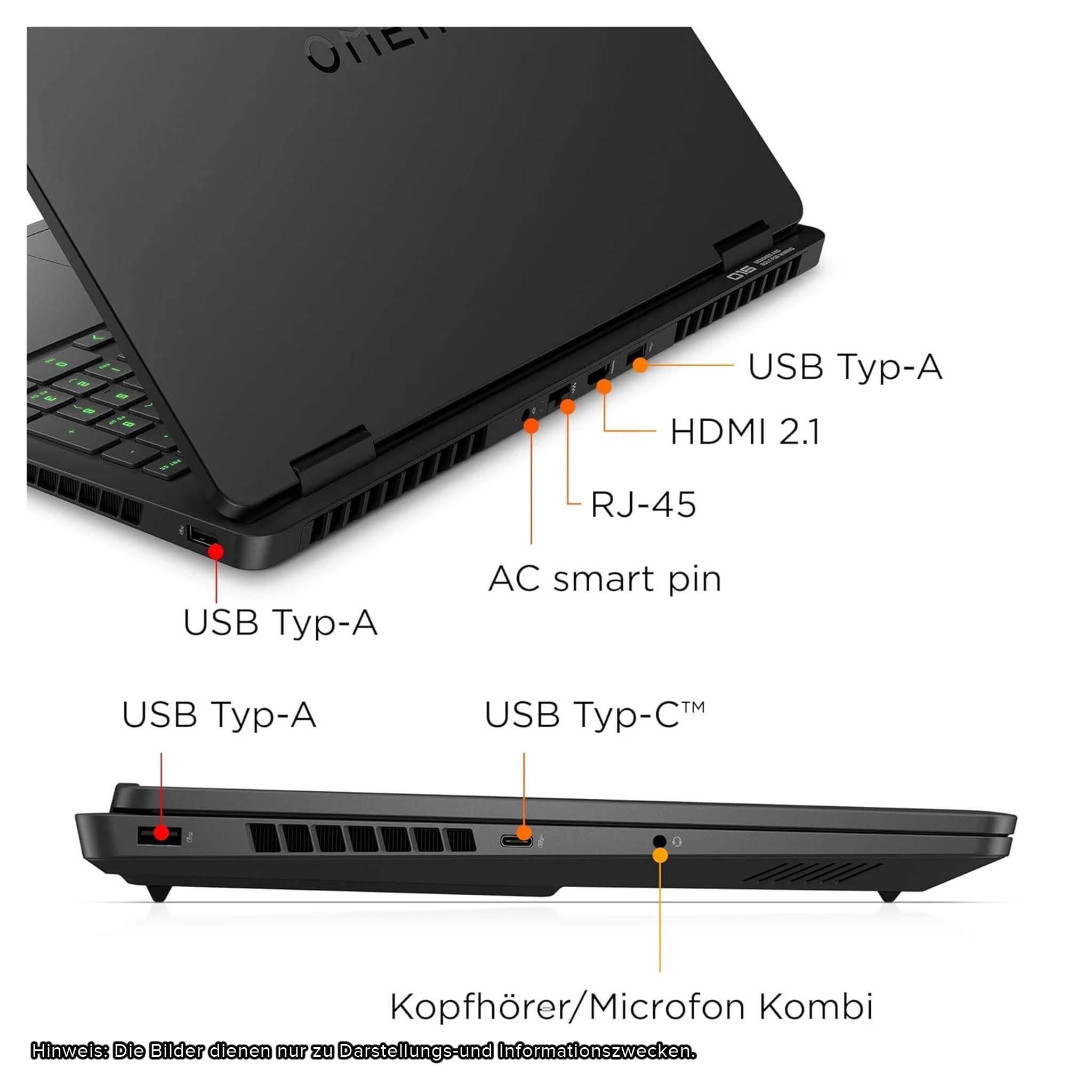 HP Omen 16 Gaming Laptop, AMD Ryzen 9 8940HX, 64 GB DDR5 RAM, 1 TB PCIe SSD, 16" FHD (1920x1200) IPS 144Hz Display, Nvidia Geforce RTX 5070, Deutsches Tastatur, Windows 11 Pro, Shadow Black