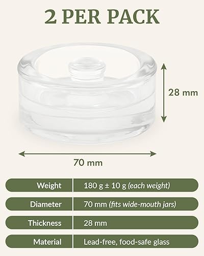 Miniatura 2 de Elementi Juego de 2 pesas de fermentación Pesas de vidrio de fácil agarre para fermentación, peso perfecto para decapado y enlatado para frascos