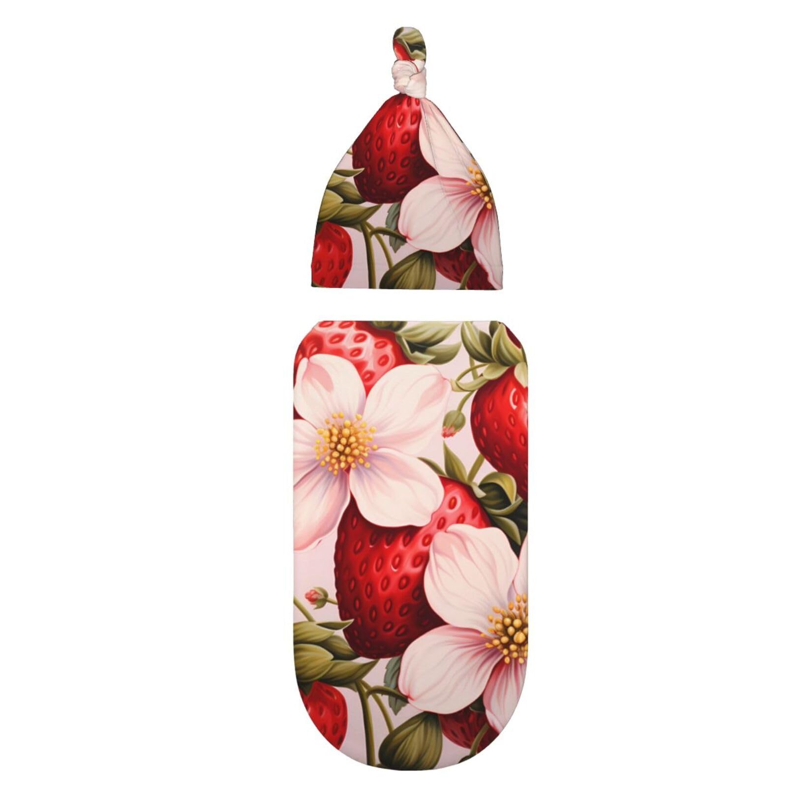 3d fragola Swaddle coperta e cappello set per neonati avvolgente accogliente per neonati bambino comfort 29x53 cm