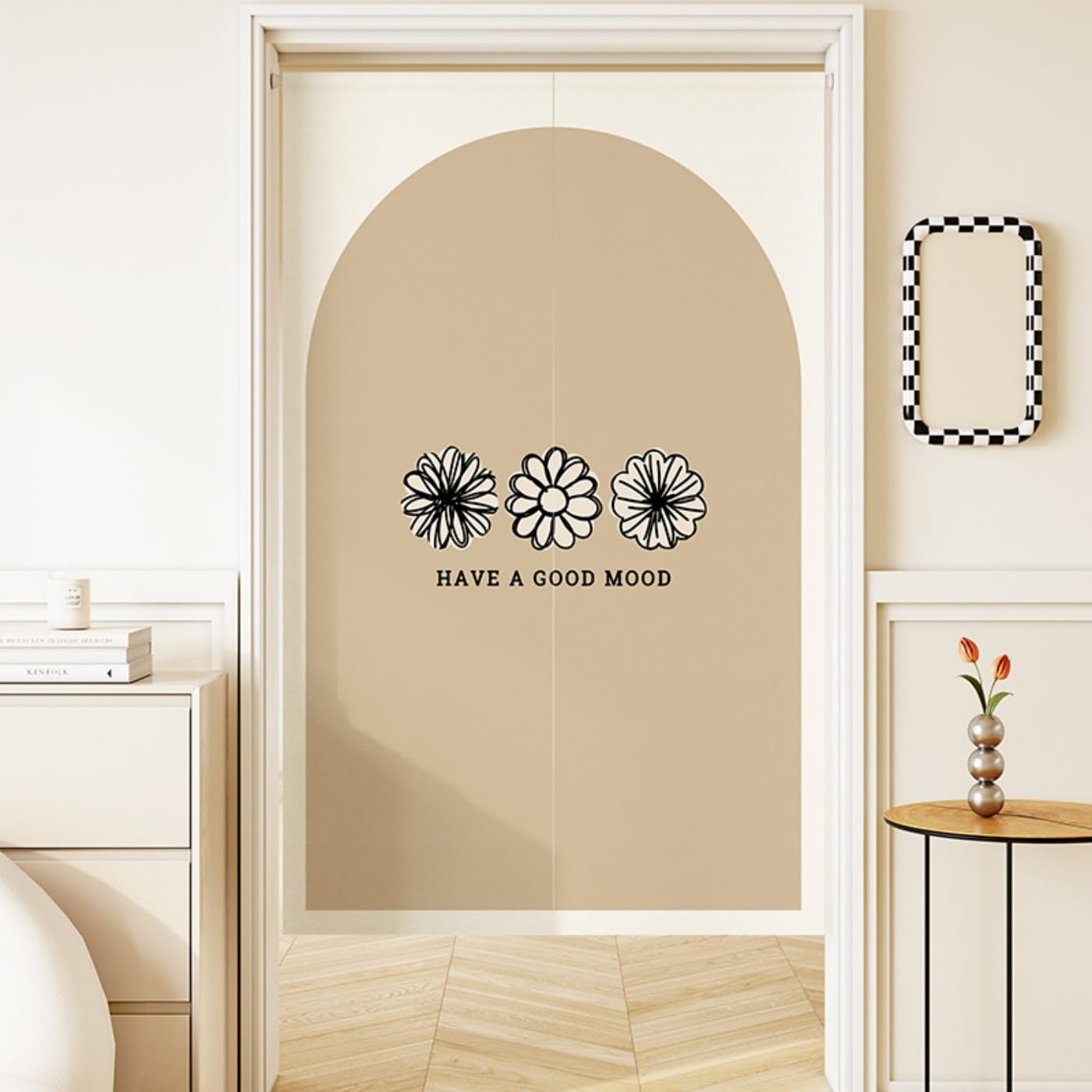 Guest Ruyunlai Japanese Noren Doorway Curtain, M18 Black Flower, 65x90cm