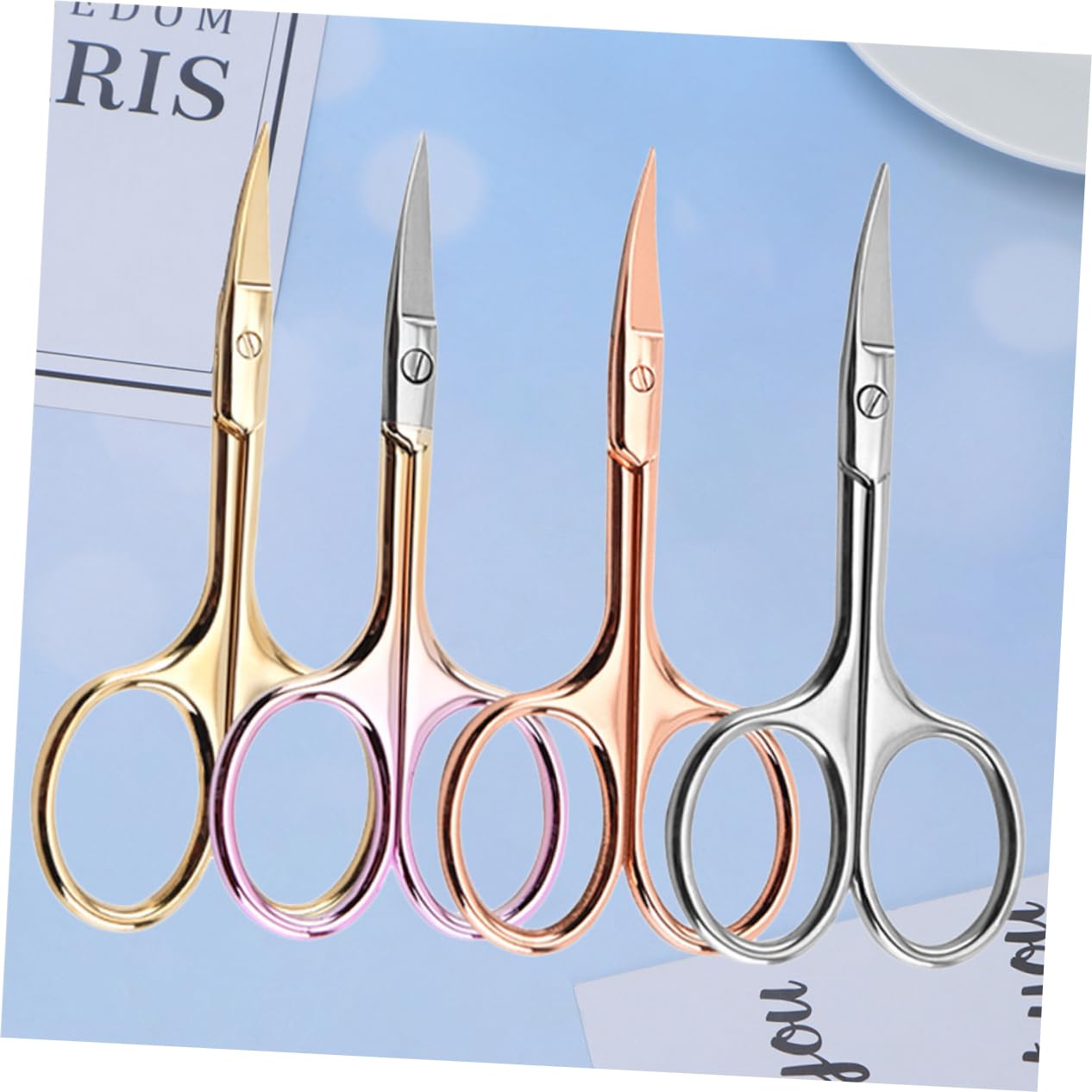 FRCOLOR Lot de 12 ciseaux à barbe pour couper les sourcils, ciseaux à nez incurvés, ciseaux pour poils de nez pour hommes, barbe, nez de beauté, inoxydable, chien, visage, coude, homme