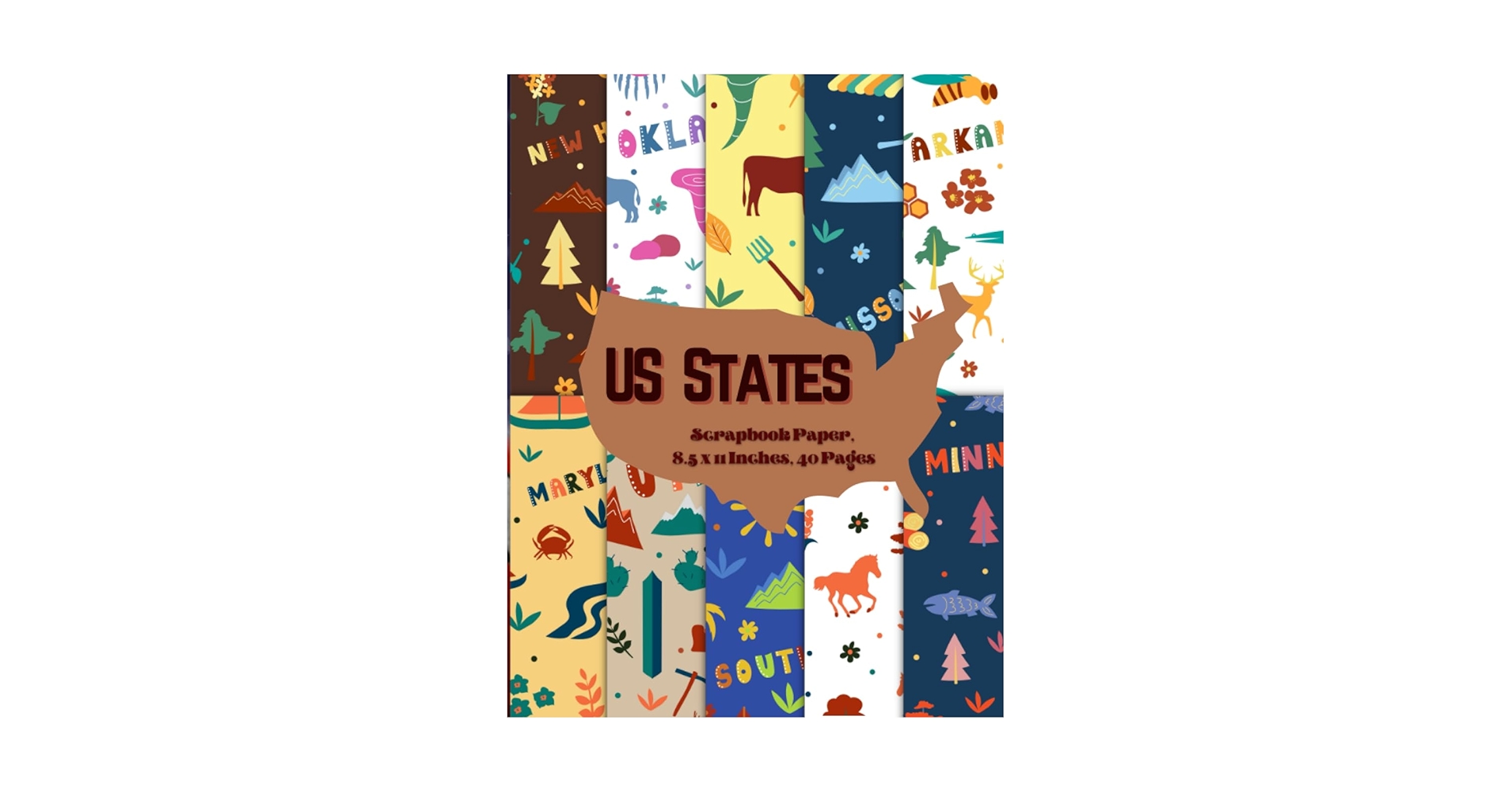 US States Scrapbook Paper 8.5 x 11 Inches, 40 Pages: 20 Double