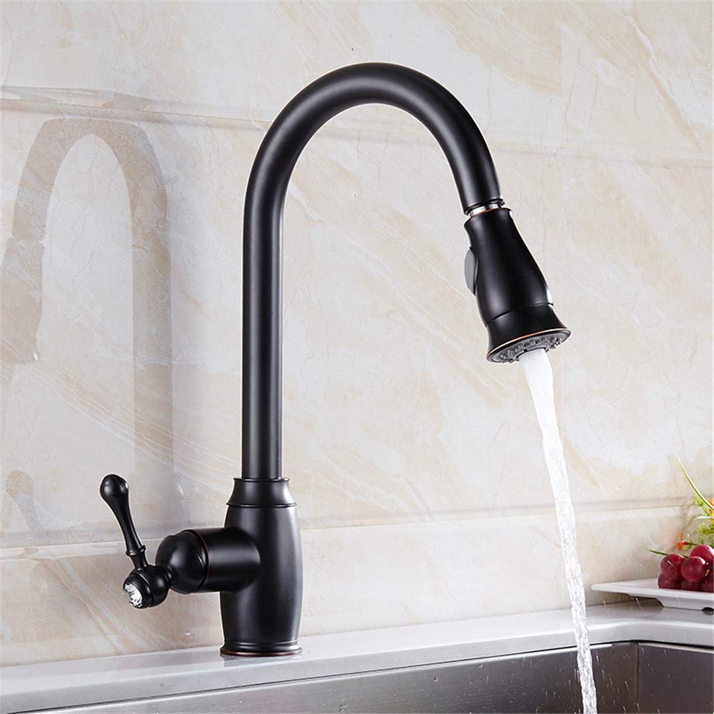 Orbe De Pintura Negro Grifo De La Cocina Caliente Y Un Mezclador De Agua Fría Grifos De Cocina Grifo Del Fregadero Sola Manija Con Cristalina Antigua Con La Cabeza De Ducha Extraíble