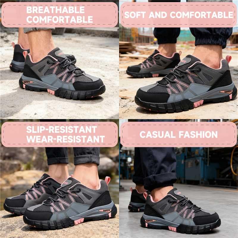 Image of Hogent Steel Toe Shoes for Men Lightweight Comfortable Non Slip Work Shoes Women Puncture Proof Safety Sneakers for Industrial Construction & Daily Life