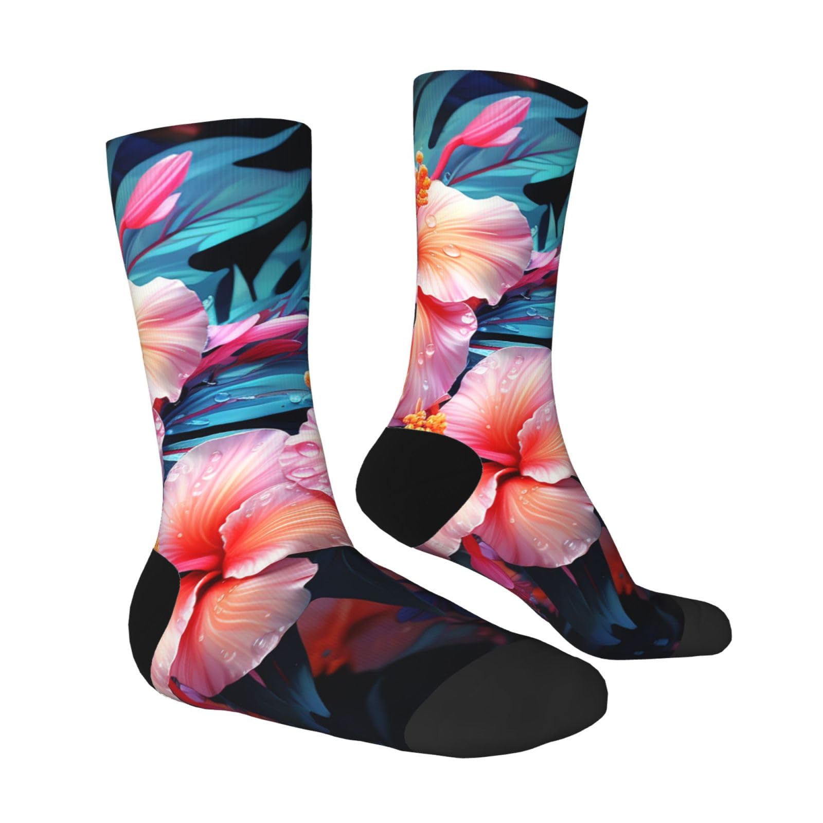 LZQPOEAS Tropical Flowers Athletic Socks Unisex Cushioned Crew Socks Hiking Running Calf Sock Soft Above Ankle Sock