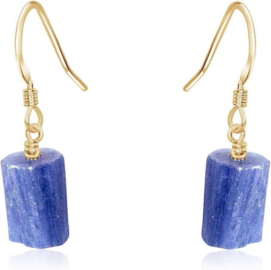 Raw kyanite crystal dangle earrings in 14k gold fill