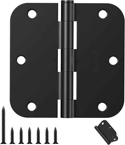 Bisagras de puerta color negro mate, paquete de 108 bisagras negras para puerta de 3.5 pulgadas redondeadas para puertas interiores con esquinas de