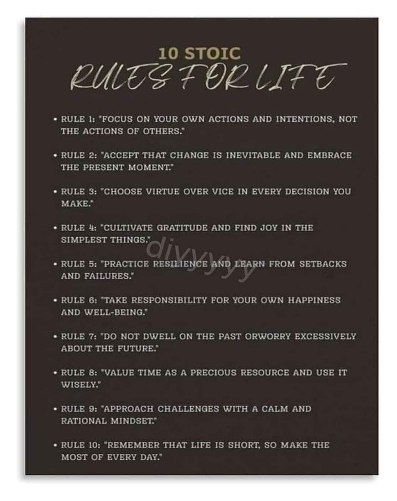 FNYUVNFAF Ancient Stoic Wisdom Rules For Life Poster Canvas Wall-Art Philosophical Decor for Bedroom Office