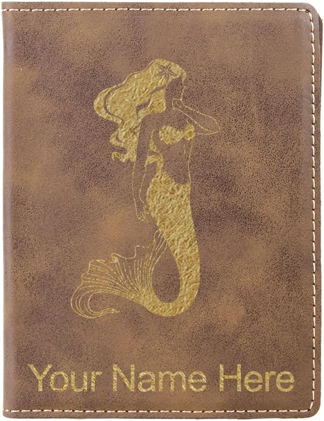 LaserGram Faux Leather Passport Holder, Mermaid, Personalized Engraving Included (Pink)