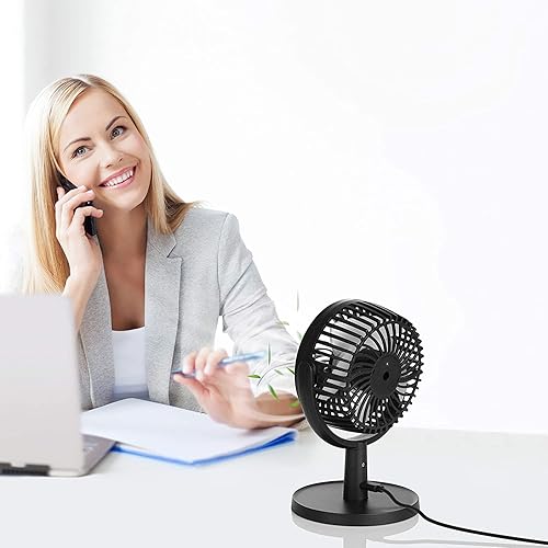 Miniatura 7 de Shinebella Ventilador de escritorio pequeño de 4 velocidades con fuerte flujo de aire, mini ventilador USB portátil personal, silencioso, rotación