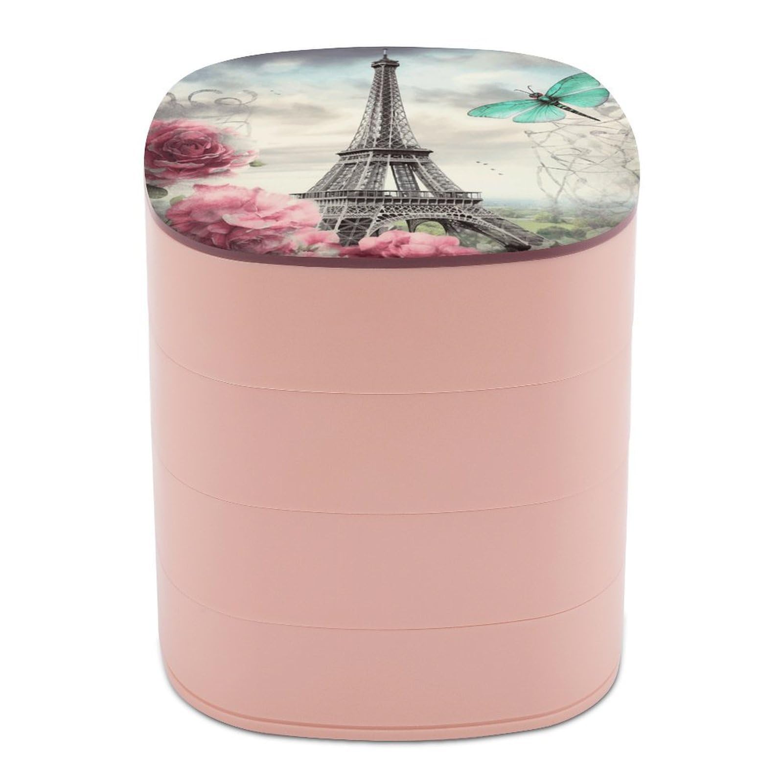VstaDank Dragonfly French Tower Jewelry Box 360° Rotatable Jewelry Organizer 4 Layers Jewelry Case with Lid Fashion Portable Earring Holder for Bracelets Rings Bracelets Vanity