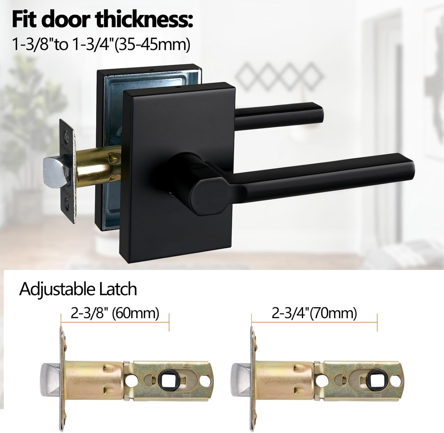 NEWBANG Long Plate Hall and Closet Lever Handle Lock in Matte Black Finish-Heavy Duty Handle in Silver for Passage Door，MDC894-DB-PS-2P
