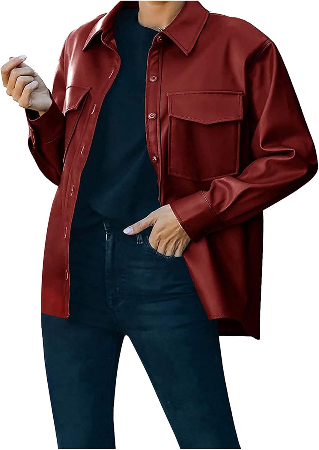 Women's Leather Jacket Long Sleeve Casual Lapel Cardigan for Women Fall Winter Motorcycle Jackets with Pockets : Clothing, Shoes & Jewelry