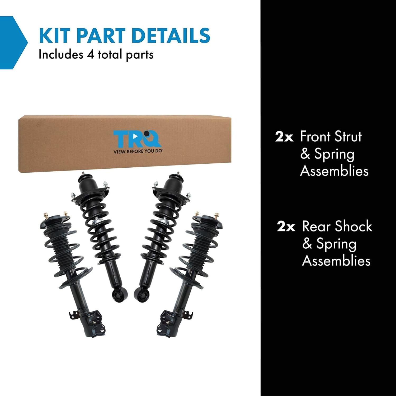 TRQ Front and Rear Strut & Coil Spring Assembly Set Driver & Passenger Sides Compatible with 14-19 Toyota Corolla