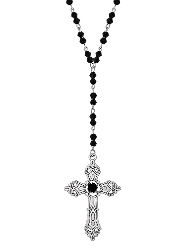 Sacina Gothic Black Beaded Cross Necklace, Emo Punk Grunge Gothic Necklace, Goth Jewelry, Halloween Christmas Jewelry Gift for Women