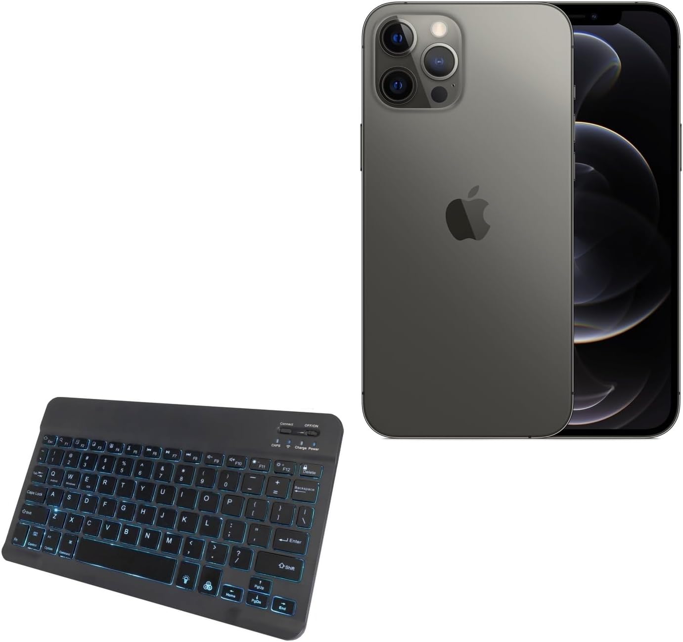 BoxWave Keyboard Compatible with Apple iPhone 12 Pro Max - SlimKeys Bluetooth Keyboard - with Backlight, Portable Slim LED 7 Colors - Jet Black