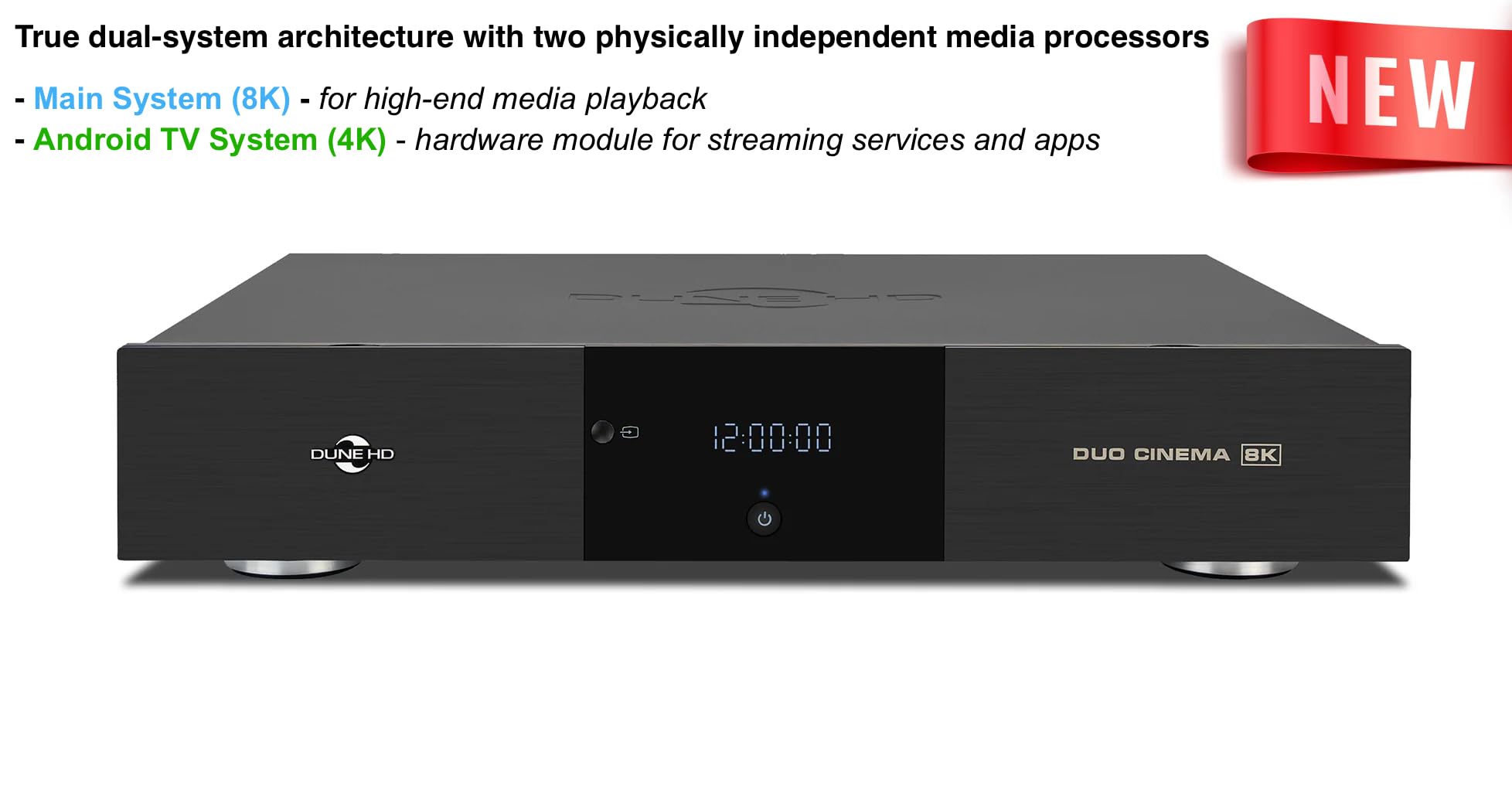 Dune HD Duo Cinema 8K, Lecteur Multimédia Haut de Gamme à Double Système 43cm, Android TV Box, 2 Sorties - entrées HDMI, 2 Racks HDD, commutateur/répartiteur HDMI 8k Professionnel, 12/96