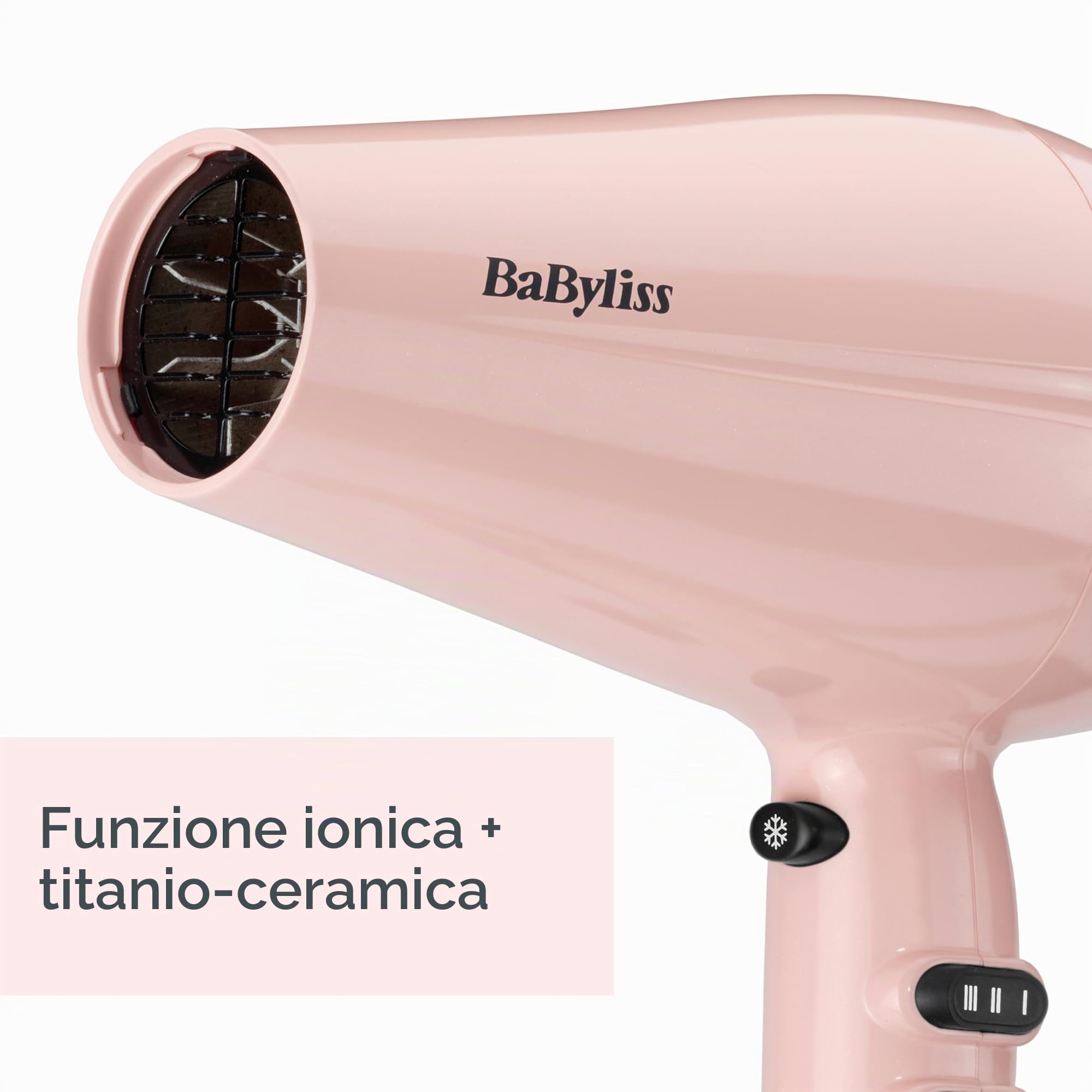 BaByliss 5337PRE Asciugacapelli Rose Blush 2200W, Leggero, Funzione Ionica Anti-Crespo e tecnologia Titanium Ceramic, con Concentratore