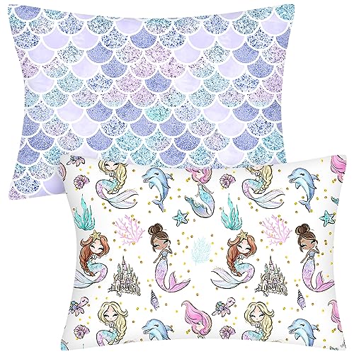 Image of Ganeen 2 Pcs Mermaid Toddler Pillowcase Sized 14 inch x 19 inch Fits 12 inch x 16 inch or 13 inch x 18 inch Cotton Pillow Cover Kids Soft Pillowcase for Travel Girl Boy Infant Sleep(Mermaid)