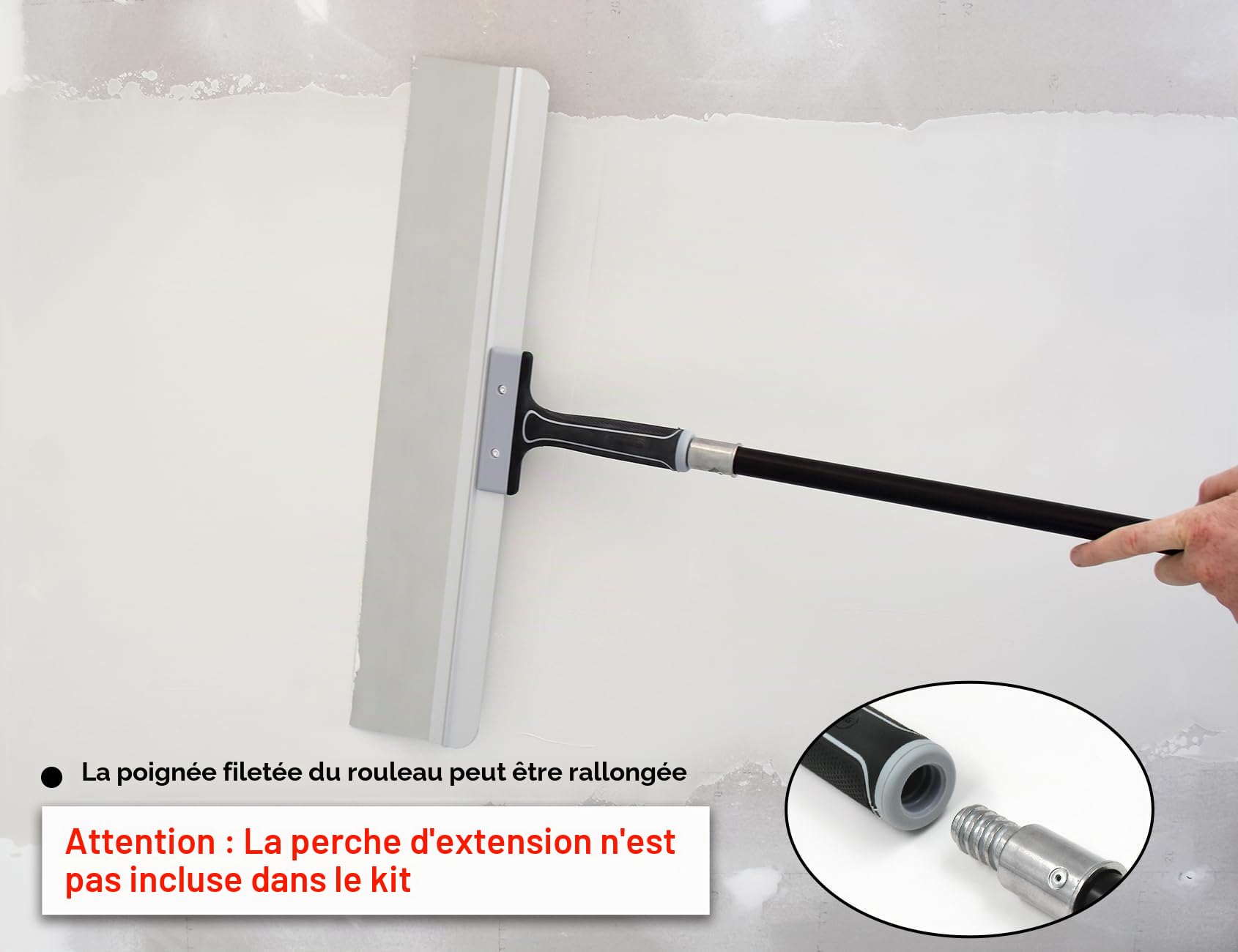 ROLLINGDOG Spatule de surface de 600 mm – Spatule large pour cloison sèche, idéale pour le masquage et le lissage, lame en acier inoxydable, poignée en caoutchouc confortable