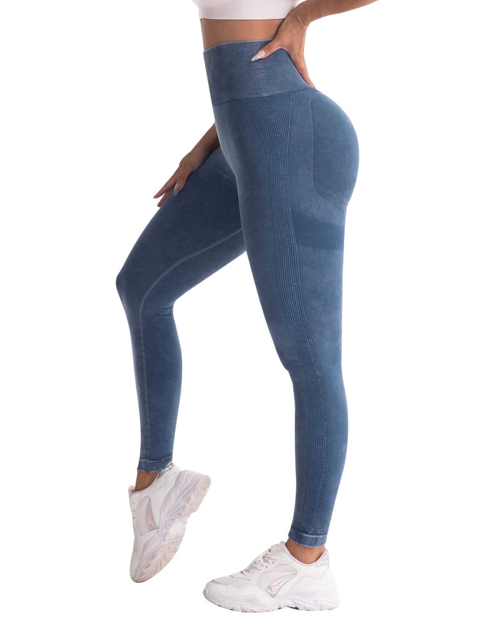 CHRLEISURE Workout Leggings Sets for Women, Gym Scrunch Butt Butt Lifting Seamless Leggings 3 Piece: Small 3 Packs - Black/Washed Black/Washed Navy