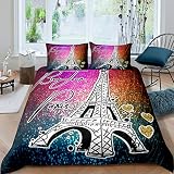 Juego de Conde la Torre Eiffel, Galaxy Paris, Funda de edredón niñas,de corazón con Purpurina, para Dormitorio, 3 Piezas,