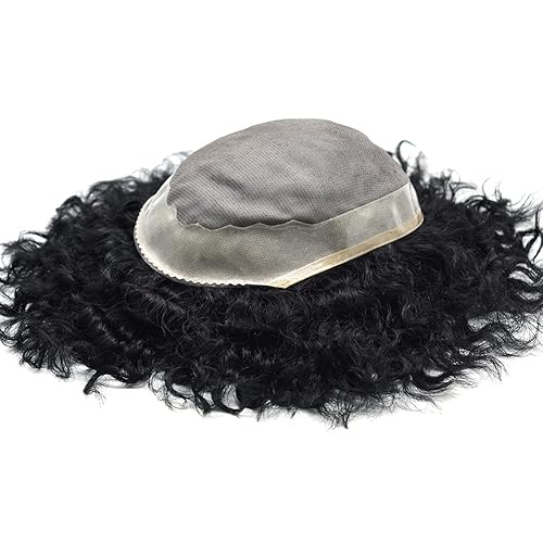 Miniatura 7 de Cabello afro rizado negro para hombre Toupee afroamericano para hombres negros, cabello rizado fino mono, pelucas para hombre (onda afro de 5 x 7 a
