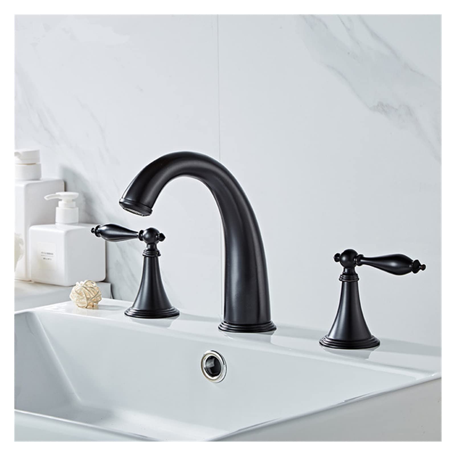 Mooilko Nero Bathroom Basin Brass Faucet Rose Gold Widespread Faucet Gold Tap Luxury Basin Mixer Hot And Cold Shower Room Sink Faucet Easy To Install(Nero)