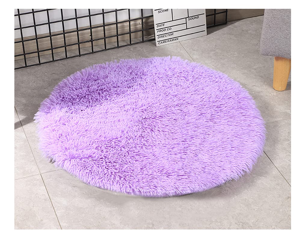 DAIHAN Soft & Warm Dog mats, Kennel mats, Winter Warm Fluffy Pet Blankets litter mats Cat mats Round Plush Mattress Cushion Pad Sleeping Bed Mat for Crate Purple 60cm