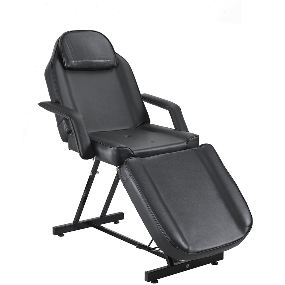 Camilla de Masaje Ajustable Cama de Masaje Plegable de Cuero PU con Taburete para Uso Profesional y Doméstico (Negro)