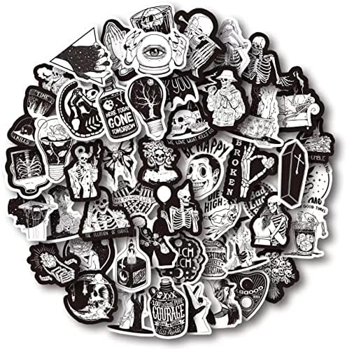 Gothic Stickers, 50 Pcs Goth Vinyl Sticker Pack, Waterproof Skeleton Stickers for Laptops, Water Bottles, Cellphone Case, Cranium Stickers Decals for Teenagers and Adults