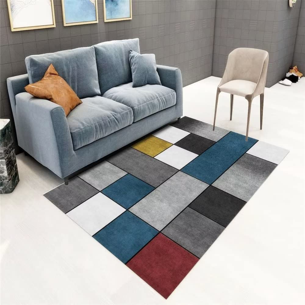 Tapis salon bleu en treillis rectangulaire 160x230 cm idéal pour salle d'étude