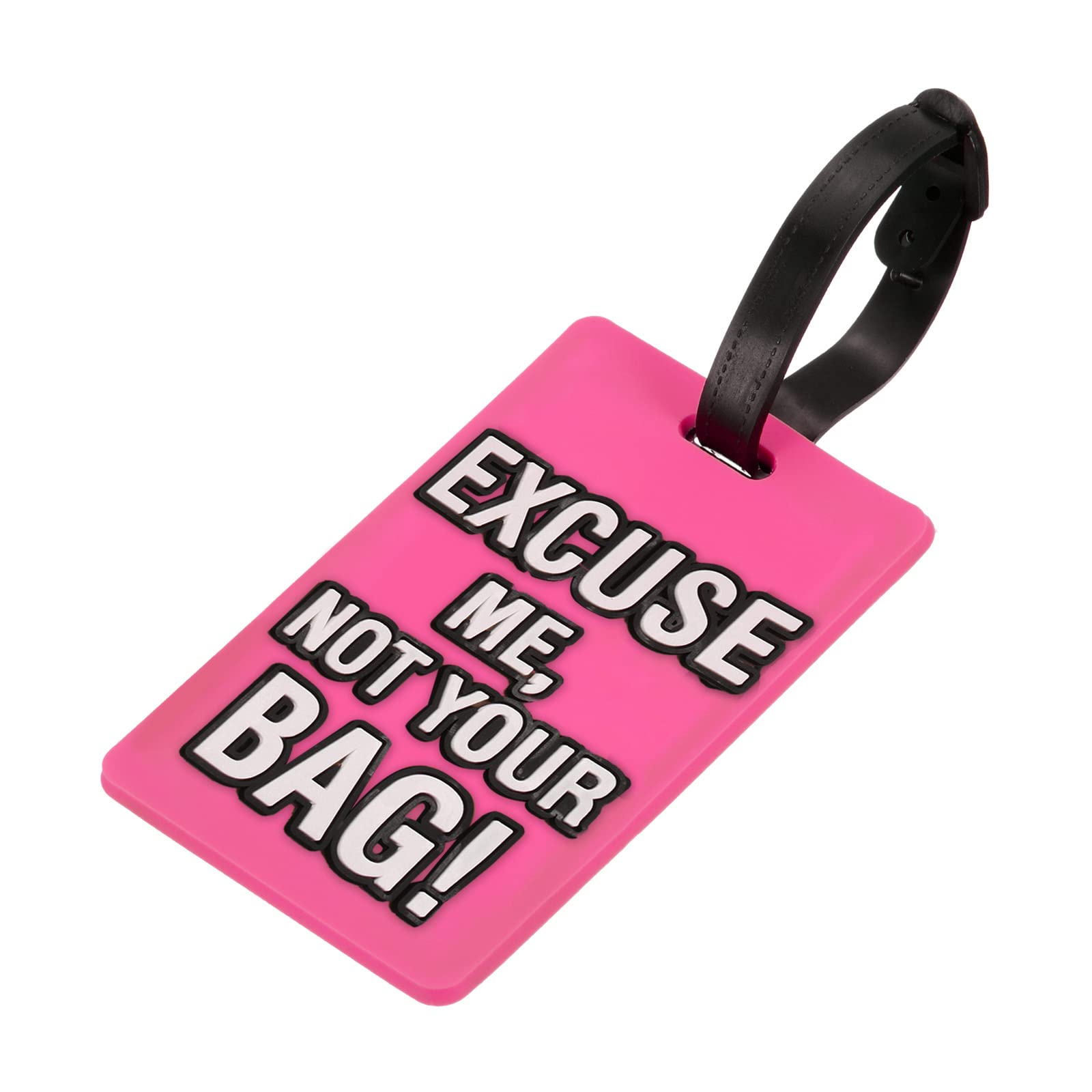 MECCANIXITYMECCANIXITY Luggage Tag, PVC Identifier Card Holder Label, Excuse Me, Not Your Bag Pattern Travel Bag Tag with Adjustable Strap for Baggage Suitcase, Pink