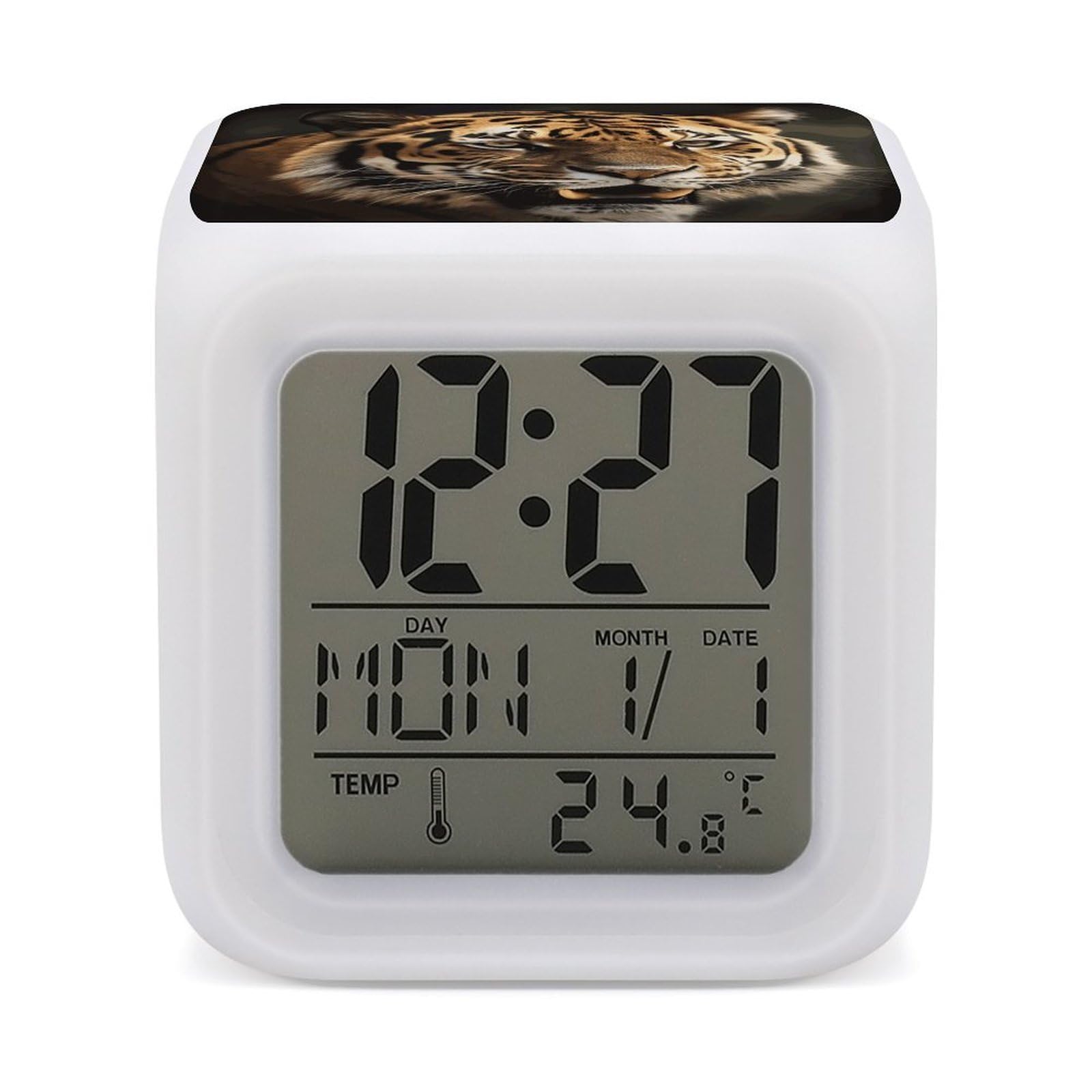 VstaDank Tiger Alarm Clock with 7 Color Changing Night Light Date Temp Display Wake Clocks LED Display Digital Clock Electric Desk Clocks for Living Office Bedroom Decor