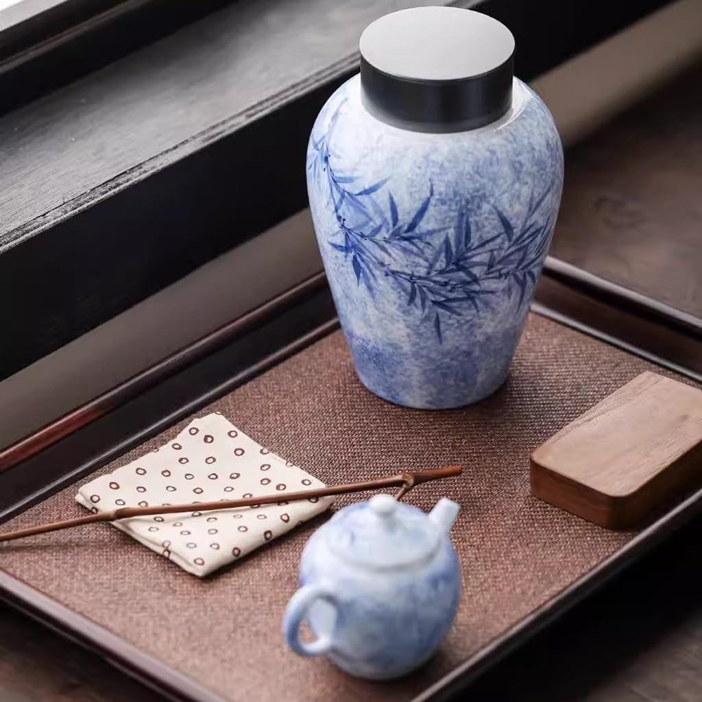 Organizador de bolsas de té Contenedor de almacenamiento de té Tarro de té grande de porcelana azul y blanca Tarro sellado de cerámica para el hogar Pu'er Envases de té sueltos Almacenamiento Tarro d